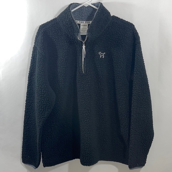 PINK Victoria's Secret Tops - Victoria’s Secret PINK Black Fuzzy Quarter Zip Size Large